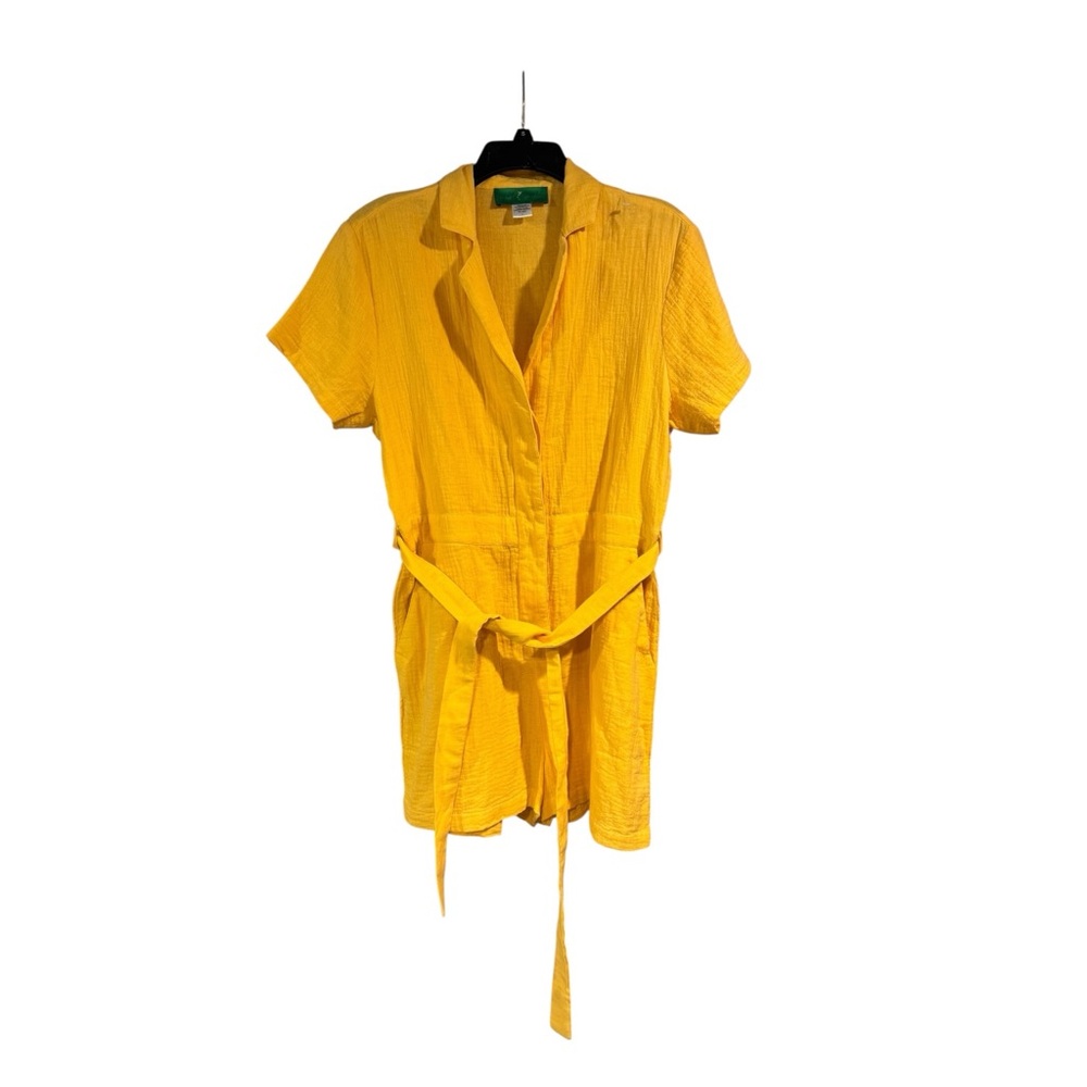 Gyal Bashy Romper Size Large Yellow Gauze Button Organic Cotton Button Up V-Neck